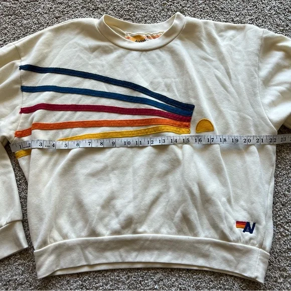 Aviator Nation Relaxed Daydream Cream Tan Rainbow Crewneck Sweatshirt Size Small - Picture 4 of 7